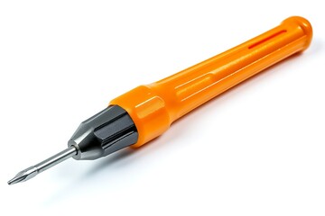 Fototapeta premium Hand held screwdriver with an orange handle isolated on a white background