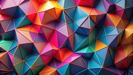 Abstract Colorful Triangular Geometric Pattern Background with Vivid Hues and Shiny Surface