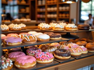 Delicious Assorted Donuts Bakery Display Sweet Treats Confectionery