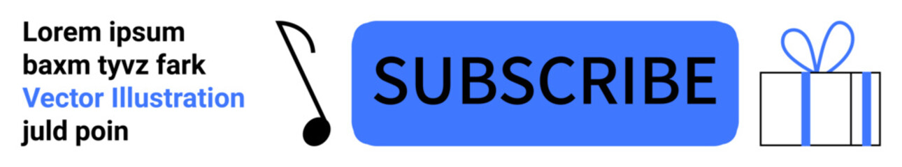Large blue SUBSCRIBE button flanked by a musical note and gift icon. Ideal for enhancing user engagement, promoting digital content, newsletters, podcasts, memberships, special offers, giveaways
