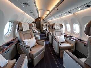 Fototapeta premium Luxury Private Jet Interior Comfortable Seats Airplane Cabin