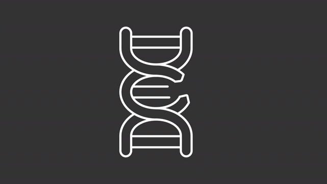 Gene mutation white line animation. Dna sequencing animated icon. Moving helix. Medical engineering, microbiology. Isolated illustration on dark background. Transition alpha video. Motion graphic