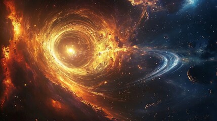 Fototapeta premium Indian space traveler venturing through universe discovering mystery of Big Bang space time continuum awe inspiring journey filled scientific discovery exploration of quantum physic gravitational