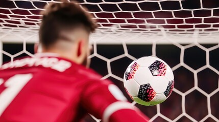 Clash and Impact Concept, Dynamic Goalkeeper Diving to Save a Soccer Ball in a Vibrant Stadium Scene