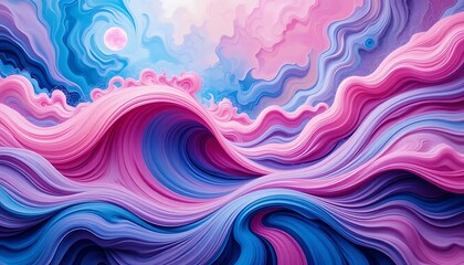 Abstract Pink Purple Blue Waves Dreamy Sky Art