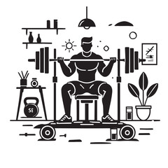 
Strong Smiling Man Doing Bench Press Exercise Cartoon Vector Illustration
