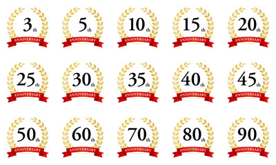 月桂冠　リボン　アニバーサリー　セット　ベクター　イラスト