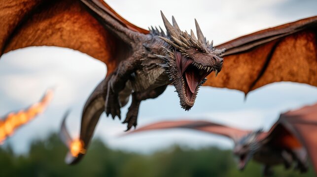 Clash and Impact Concept, Two Majestic Dragons Engaged in Dramatic Aerial Battle in a Cinematic Fantasy Scene