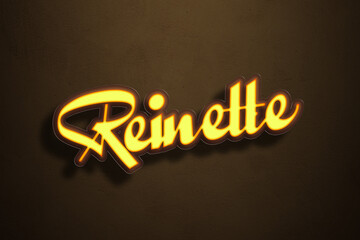 Yellow Neon Light Text Effect of name Reinette on Golden background.