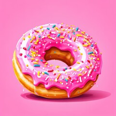 the AI Image Generator, Brightly Colored Donut with Pink Icing and Sprinkles