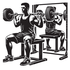 
Strong Smiling Man Doing Bench Press Exercise Cartoon Vector Illustration
