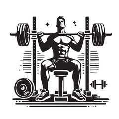 
Strong Smiling Man Doing Bench Press Exercise Cartoon Vector Illustration
