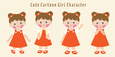 Cute Cartoon Girl Character Set