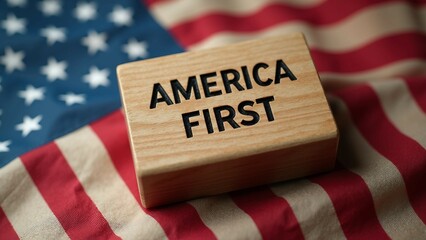 "America First" Stamp on U.S. Flag Background