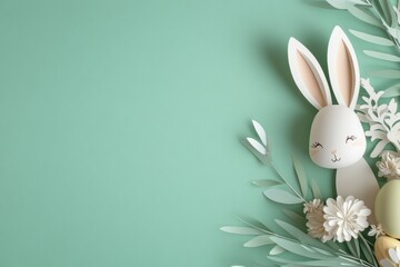 Obraz premium Charming and delightful Easter decor that features a whimsical bunny joyfully surrounded by beautiful flowers and colorful eggs, creating a festive atmosphere for the holiday celebration