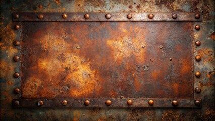 Rustic Weathered Metal Plate with Decorative Rivets and Aged Texture