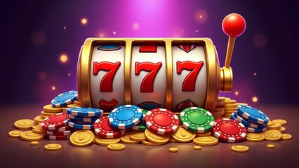 Slot Machine Jackpot with Chips and Coins on a Vibrant Background