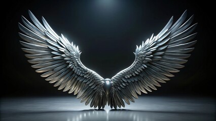 A Pair of Majestic Silver Wings, Symbolic of Power and Freedom, Displayed Against a Dark Background