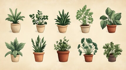 Collection of potted herbs and plants.