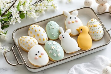 Obraz premium These vibrant and colorful Easter cookies are beautifully decorated with intricate and eyecatching designs, making them the perfect choice for all your springtime celebrations and gatherings