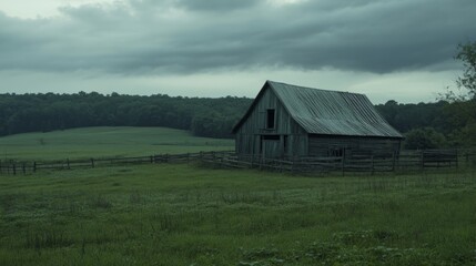 Rustic Barn in Overcast Farmland Setting