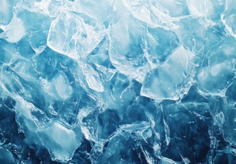 Obraz premium Close-Up View of Clear Ice Cubes with Water Beneath, Capturing the Intricacies of Frozen Solid Forms and Reflections in a Cool Palette for Culinary and Beverage Uses
