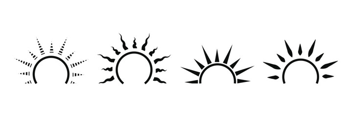 Half sun icon. semicircle doodle half sun Hand drawn icons set in doodle style With illustration style doodle and line art.