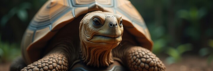 The Ancient One A Close Up Portrait of a Majestic Tortoise with Intricate Shell Patterns and Wise Gaze