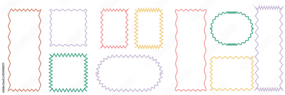 Poster set of frames with corrugated edges. simple labels with zig zag borders. modern design elements for 