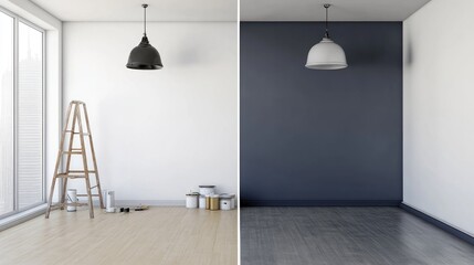 Room makeover before & after painting a wall.