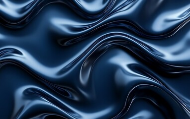 Fototapeta premium Abstract dark blue wavy liquid silk fabric texture background.