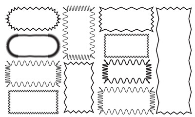 Set of Frames with Corrugated Edges. Simple Labels with Zig Zag Borders.  Modern Design Elements for Photo and Picture, Frames and Tags. Vector illustration. isolated on white background. EPS 10