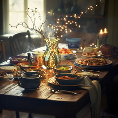 Rustic Charm and Eclectic Elegance Blend in an Intimate Dinner Setting for Friends