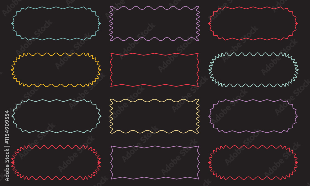 Poster set of frames with corrugated edges. simple labels with zig zag borders. modern design elements for 