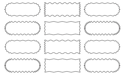 Fototapeta premium Set of Frames with Corrugated Edges. Simple Labels with Zig Zag Borders. Modern Design Elements for Photo and Picture, Frames and Tags. Vector illustration. isolated on white background. EPS 10