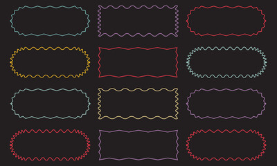 Set of Frames with Corrugated Edges. Simple Labels with Zig Zag Borders.  Modern Design Elements for Photo and Picture, Frames and Tags. Vector illustration. isolated on  black   background. EPS 10