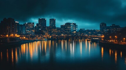 Fototapeta premium Night Cityscape Reflection