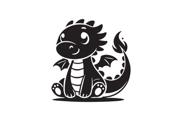 simple black an white baby dragon vector silhouette isolated on a white background