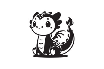 simple black an white baby dragon vector silhouette isolated on a white background