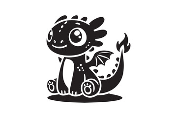 simple black an white baby dragon vector silhouette isolated on a white background
