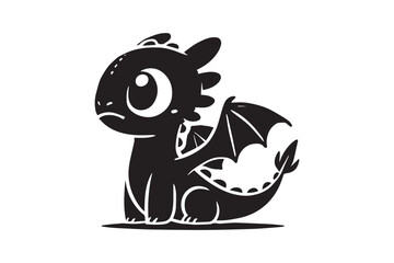 simple black an white baby dragon vector silhouette isolated on a white background