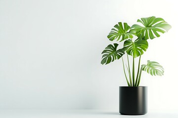 Swiss cheese plant growing in black plastic pot isolated on white background Clipping path included