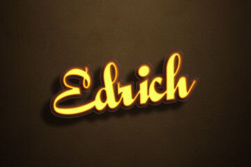 Yellow Neon Light Text Effect of name Edrich on Golden background.