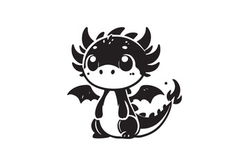 simple black an white baby dragon vector silhouette isolated on a white background