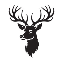 Black silhouette of Dear head with big antlers. Vector illustration.