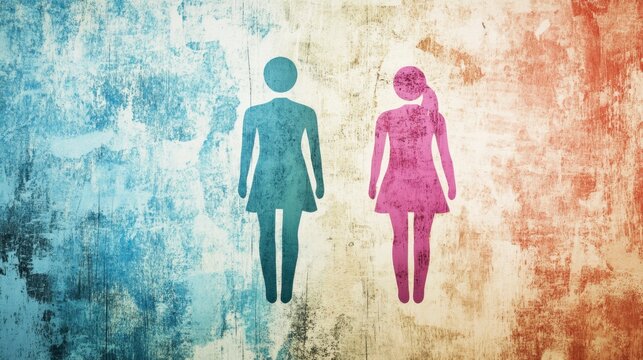 Two Women Gender Equality Symbol on Grunge Wall
