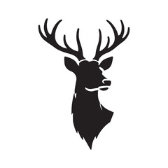 Black silhouette of Dear head with big antlers. Vector illustration.
