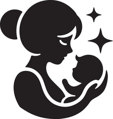 Mother with her Baby icon silhouette vector with white background