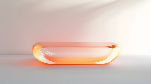 A podium with a glossy, transparent surface, standing on a bright white background