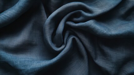 Textured Dark Blue Fabric Swirls Close-Up